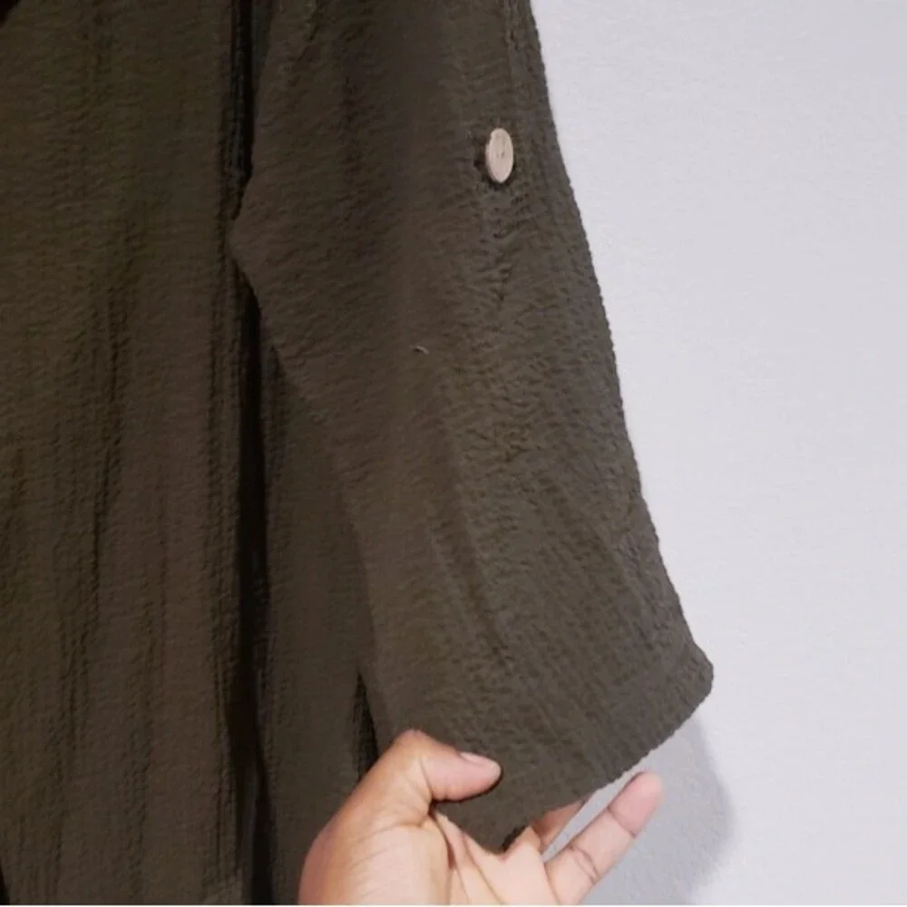 Nina Leonard Button Down 3/4 Sleeve Midi Shirt Dress Olive Green Size 1X - Picture 3 of 8